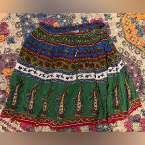 Vintage Indian Bohemian Multicolor Skirt Paisley Floral Free Size w/ Drawstring